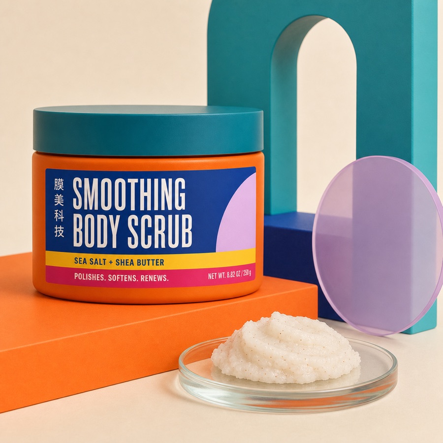 Private label smoothing body scrub product visual