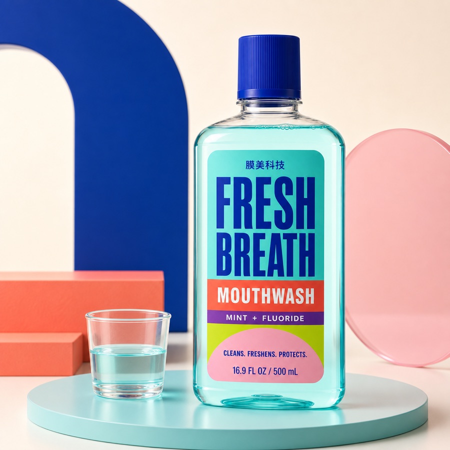 Private label fresh breath mouthwash product visual