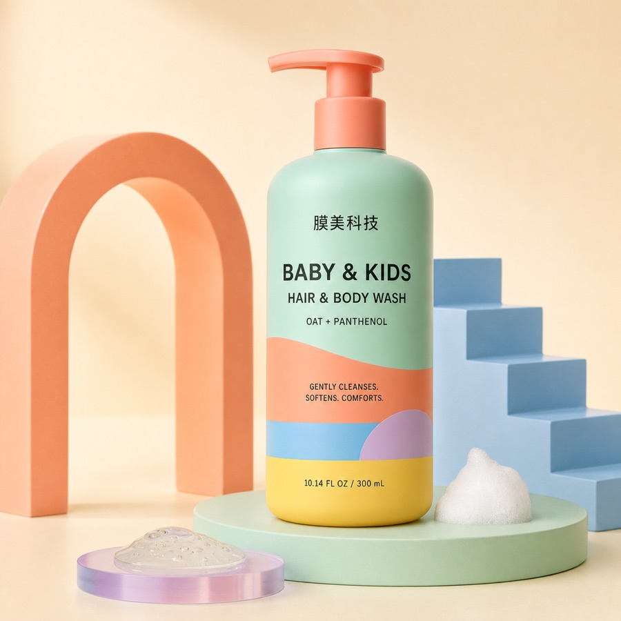 Private label baby shampoo and body wash product visual